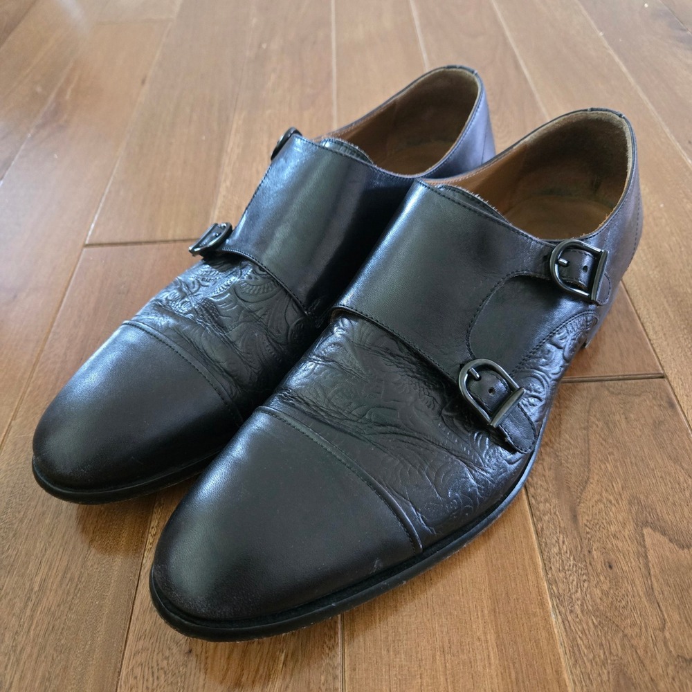 Taft Black Embossed Leather Double Monk Strap Shoes Mens 43 Handcrafted in Spain